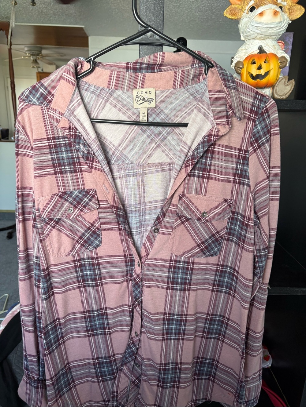 Como Vintage Pink and Burgundy Plaid Button-Down Shirt
